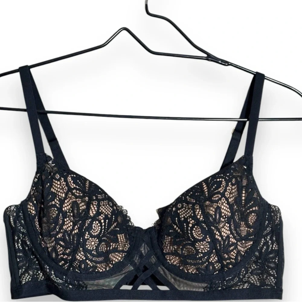 Adore Me NWOT Diara Contour Sexy Lace Black and Nude Underwire 36D Balconette - Picture 3 of 15